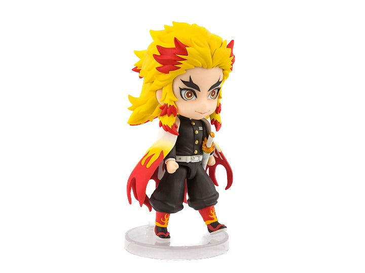 Demon Slayer: Kimetsu no Yaiba Figuarts mini Kyojuro Rengoku Figure - A highly detailed PVC and ABS plastic figure of Kyojuro Rengoku from the anime series. Stands 3.54 inches (9 cm) tall with interchangeable parts.