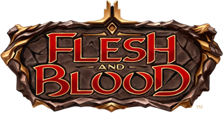 Flesh and Blood's iconic logo, symbolizing an immersive and strategic trading card game experience, available at Generation Strange.
