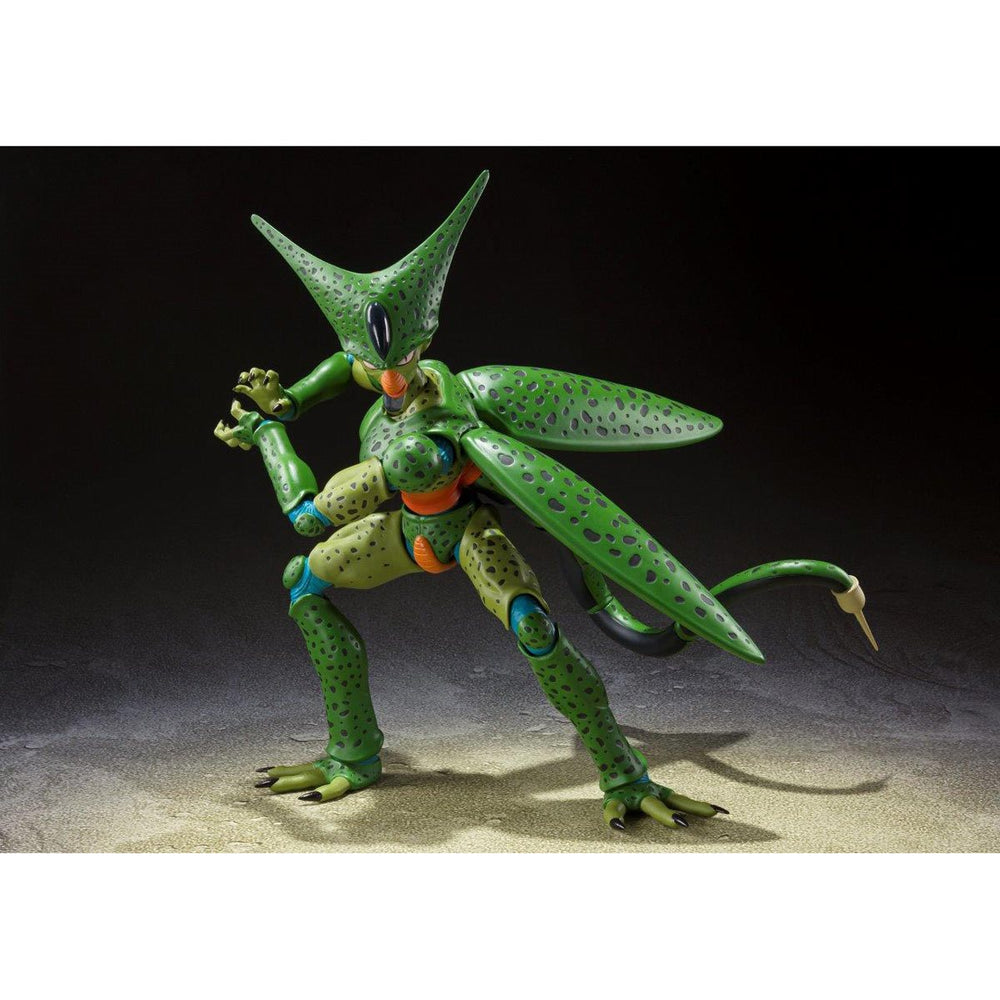 
                  
                    Dragon Ball Z Cell First Form S.H.Figuarts Action Figure - A highly detailed and articulated plastic figure of Cell in his First Form from Dragon Ball Z. Stands over 6 inches tall, featuring interchangeable hands, faces, and tail parts.
                  
                