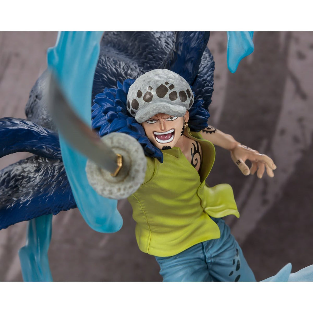 A 9.4 inches tall, highly detailed, non-articulated Trafalgar Law figure from One Piece, presented mid-attack in the Battle of Onigashima from the Wano Country Arc.