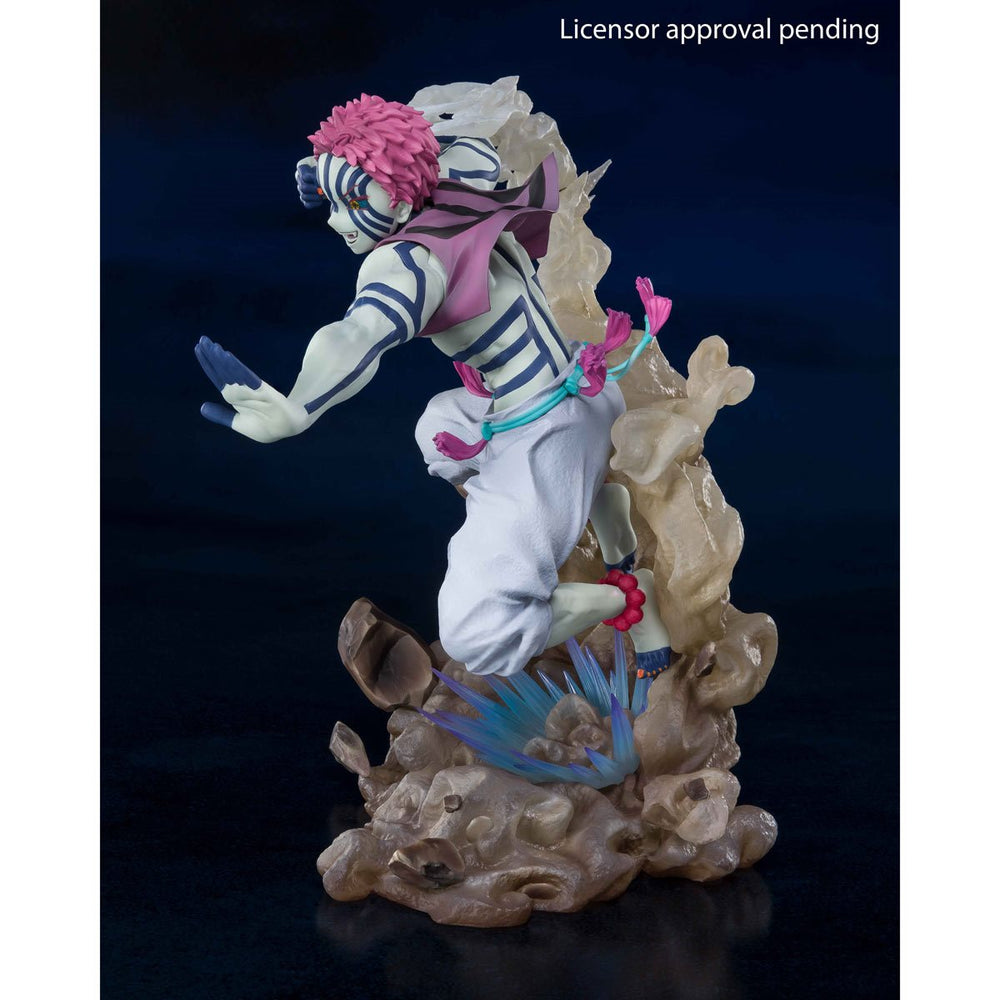 A striking FiguartsZERO Akaza (Upper Three) figure from "Demon Slayer: Kimetsu no Yaiba the Movie: Mugen Train", standing at 7.09 inches. The fixed-pose figure showcases Akaza's fierce battle expression.