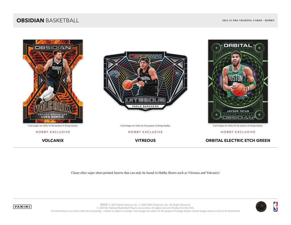 
                  
                    Image of the 2022-23 Panini Obsidian Basketball Hobby Box, a collection of unique, die-cut basketball trading cards including 2 Autographs, 2 Inserts/Parallels, and hobby-exclusive base parallels. Look for rare Rookie Autographs and superstar player Autographs.
                  
                
