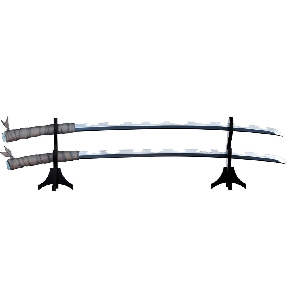 Life-size replicas of Inosuke Hashibara's Nichirin Swords from Demon Slayer: Kimetsu no Yaiba, part of the Proplica line from Bandai Spirits.