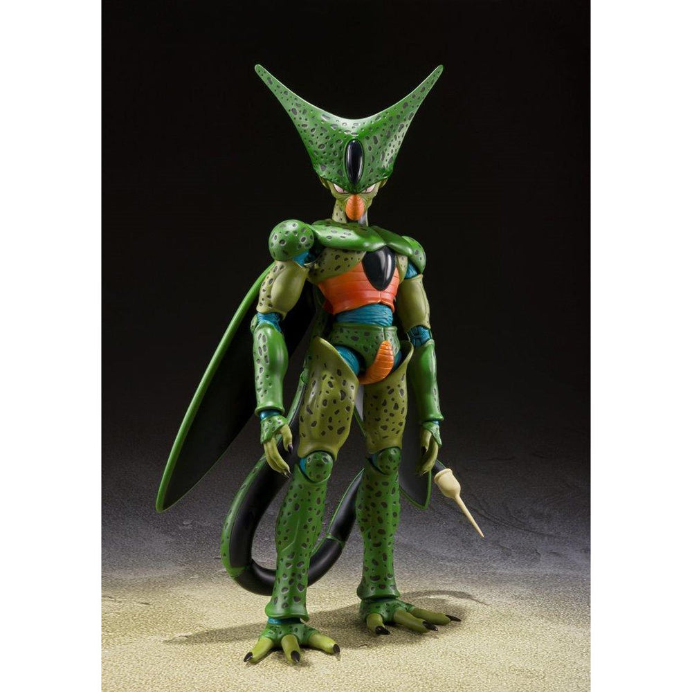 
                  
                    Dragon Ball Z Cell First Form S.H.Figuarts Action Figure - A highly detailed and articulated plastic figure of Cell in his First Form from Dragon Ball Z. Stands over 6 inches tall, featuring interchangeable hands, faces, and tail parts.
                  
                