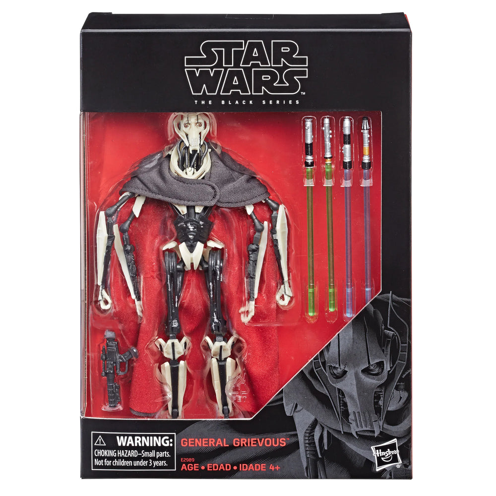
                  
                    6-inch scale General Grievous action figure from Star Wars The Black Series. The figure replicates the notorious Separatist military strategist from Star Wars: Revenge of the Sith, detailed to perfection and featuring multiple points of articulation.
                  
                