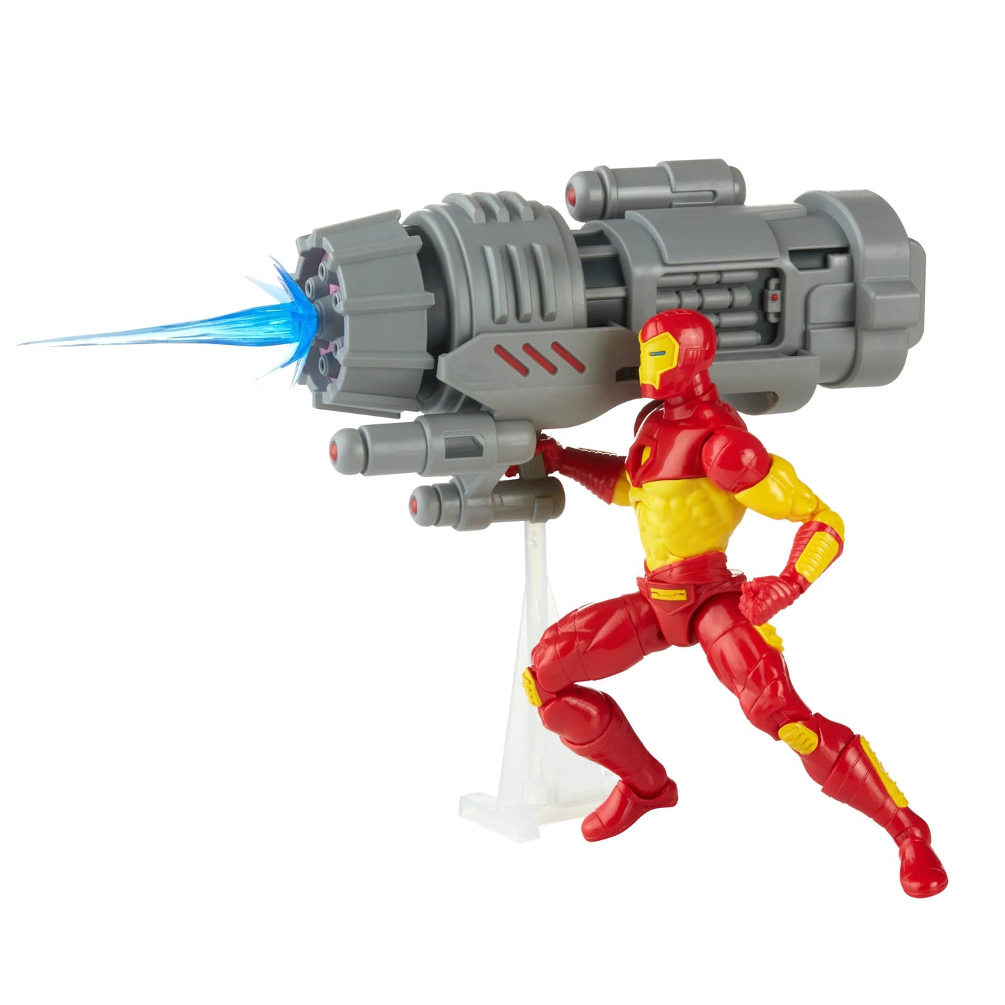 
                  
                    6-inch Marvel Legends Series Retro Iron Man action figure in Model 13 Armor, featuring alternate head accessories, a plasma cannon, and encased in retro-style cardback packaging.
                  
                