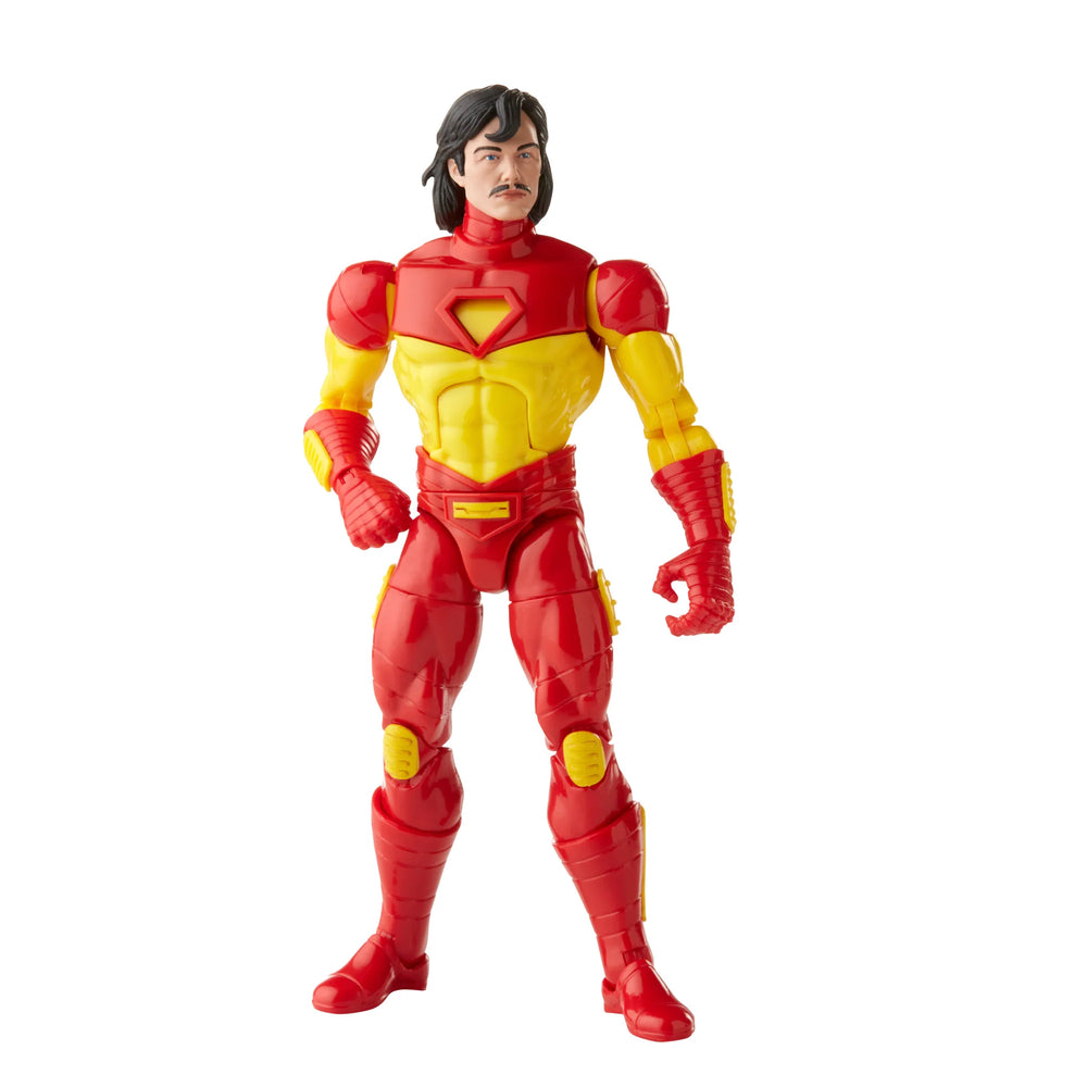 
                  
                    6-inch Marvel Legends Series Retro Iron Man action figure in Model 13 Armor, featuring alternate head accessories, a plasma cannon, and encased in retro-style cardback packaging.
                  
                