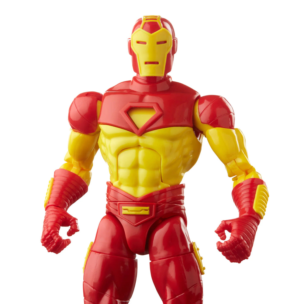 
                  
                    6-inch Marvel Legends Series Retro Iron Man action figure in Model 13 Armor, featuring alternate head accessories, a plasma cannon, and encased in retro-style cardback packaging.
                  
                