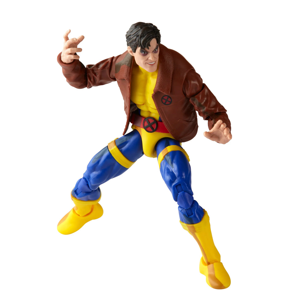 
                  
                    A 6-inch Marvel Legends Series X-Men Morph action figure in a classic uniform and jacket, accompanied by alternate hands and an alternate head accessory, all presented in a '90s video cassette-inspired packaging.
                  
                