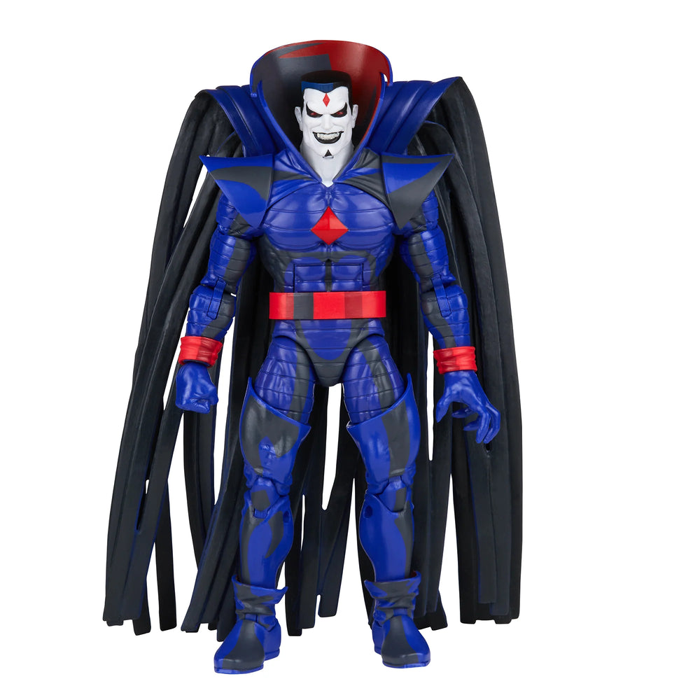 
                  
                    A 6-inch Marvel Legends Series X-Men Mr. Sinister action figure, featuring unique sculpting and cel-shaded deco, presented in a '90s video cassette-inspired packaging.
                  
                