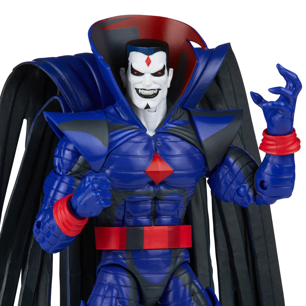 
                  
                    A 6-inch Marvel Legends Series X-Men Mr. Sinister action figure, featuring unique sculpting and cel-shaded deco, presented in a '90s video cassette-inspired packaging.
                  
                