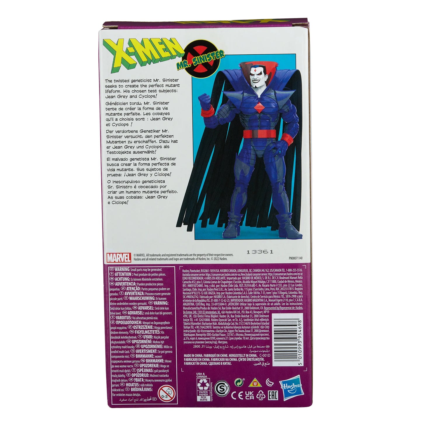 
                  
                    A 6-inch Marvel Legends Series X-Men Mr. Sinister action figure, featuring unique sculpting and cel-shaded deco, presented in a '90s video cassette-inspired packaging.
                  
                