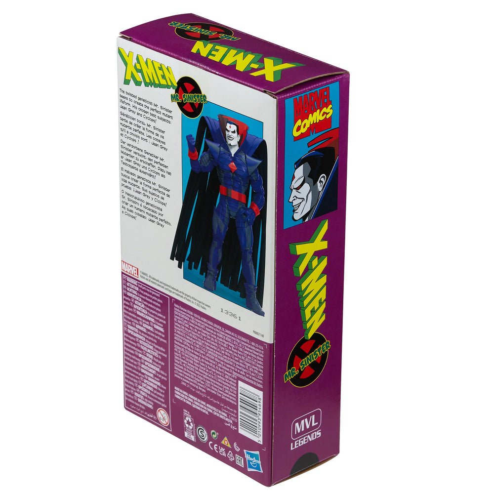 
                  
                    A 6-inch Marvel Legends Series X-Men Mr. Sinister action figure, featuring unique sculpting and cel-shaded deco, presented in a '90s video cassette-inspired packaging.
                  
                