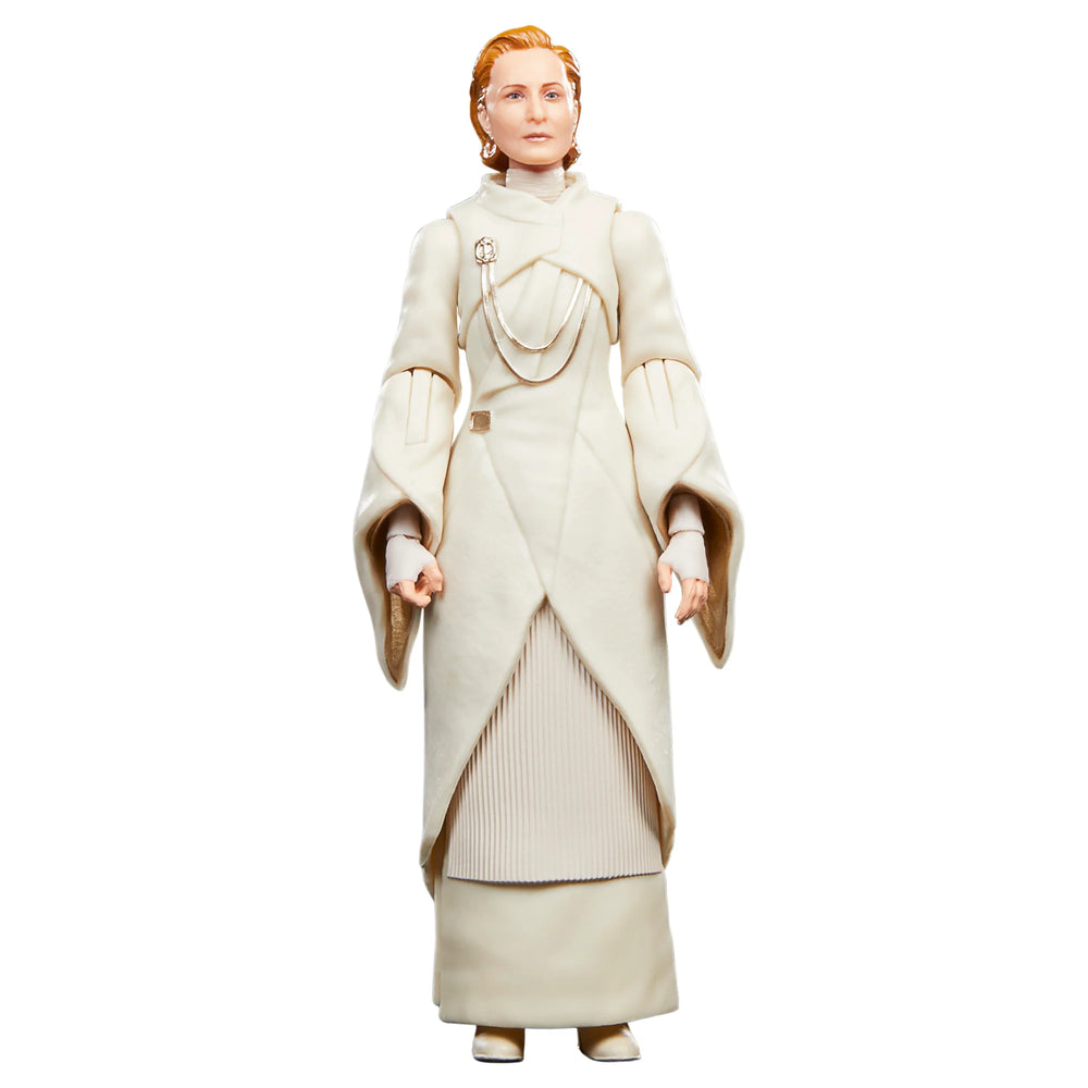 
                  
                    Star Wars The Black Series Senator Mon Mothma 6-inch scale action figure in a dynamic pose, detailed to resemble the character from Star Wars: Andor. The figure is finely-crafted with multiple points of articulation, capturing the essence of the Star Wars saga.
                  
                