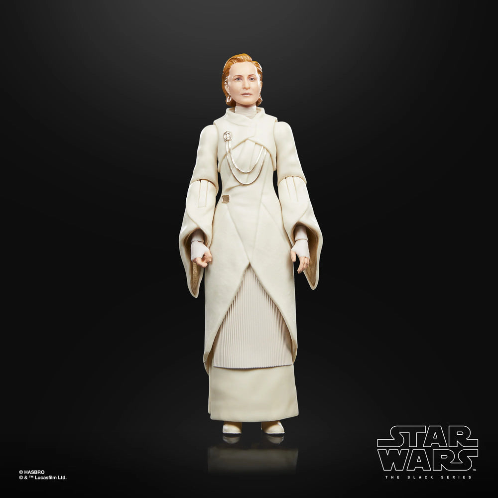 
                  
                    Star Wars The Black Series Senator Mon Mothma 6-inch scale action figure in a dynamic pose, detailed to resemble the character from Star Wars: Andor. The figure is finely-crafted with multiple points of articulation, capturing the essence of the Star Wars saga.
                  
                