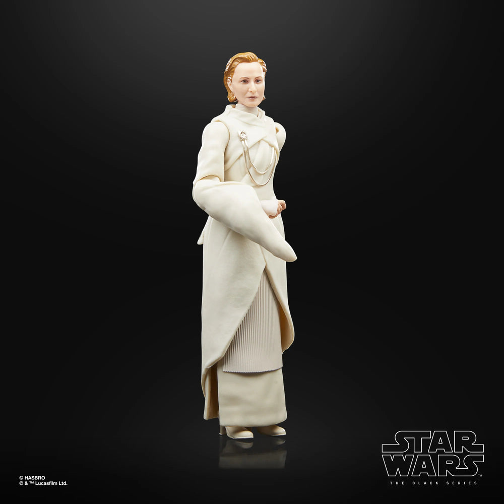 
                  
                    Star Wars The Black Series Senator Mon Mothma 6-inch scale action figure in a dynamic pose, detailed to resemble the character from Star Wars: Andor. The figure is finely-crafted with multiple points of articulation, capturing the essence of the Star Wars saga.
                  
                