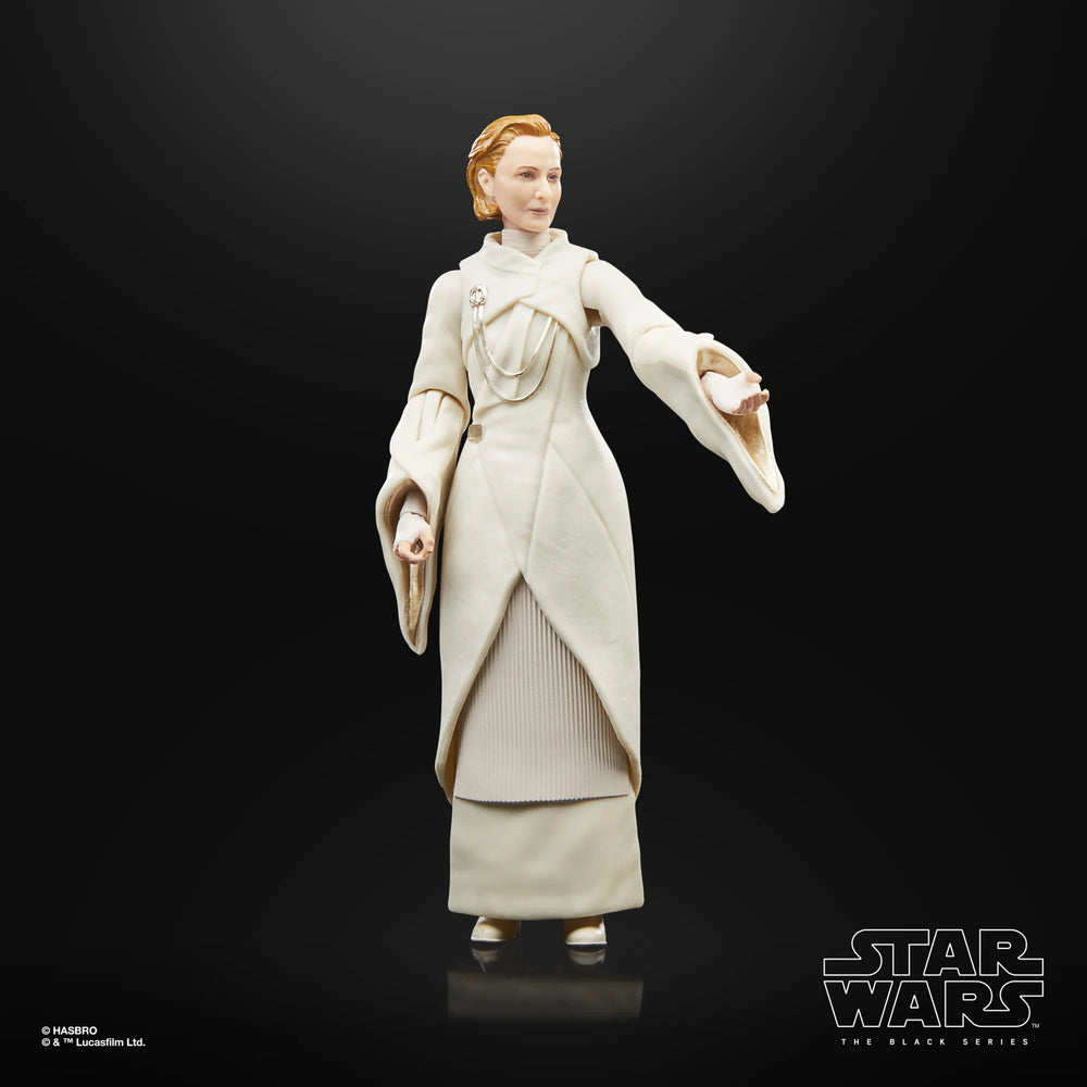 
                  
                    Star Wars The Black Series Senator Mon Mothma 6-inch scale action figure in a dynamic pose, detailed to resemble the character from Star Wars: Andor. The figure is finely-crafted with multiple points of articulation, capturing the essence of the Star Wars saga.
                  
                