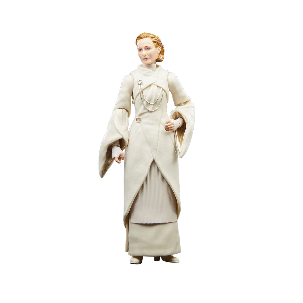 Star Wars The Black Series Senator Mon Mothma 6-inch scale action figure in a dynamic pose, detailed to resemble the character from Star Wars: Andor. The figure is finely-crafted with multiple points of articulation, capturing the essence of the Star Wars saga.