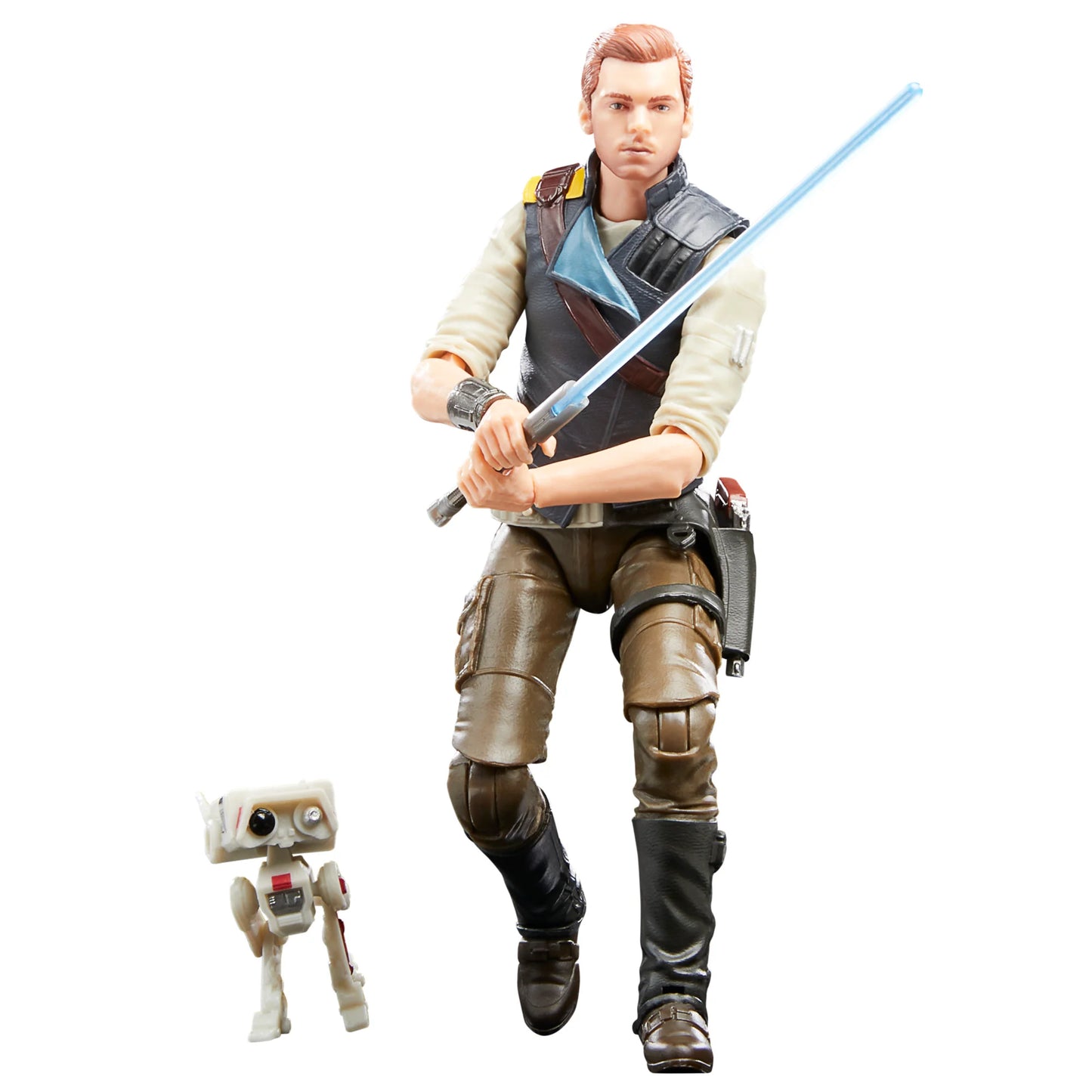 Star Wars The Black Series Cal Kestis action figure, featuring the character from Star Wars Jedi: Survivor. The figure comes with two character-inspired accessories and offers multiple points of articulation for dynamic posing.