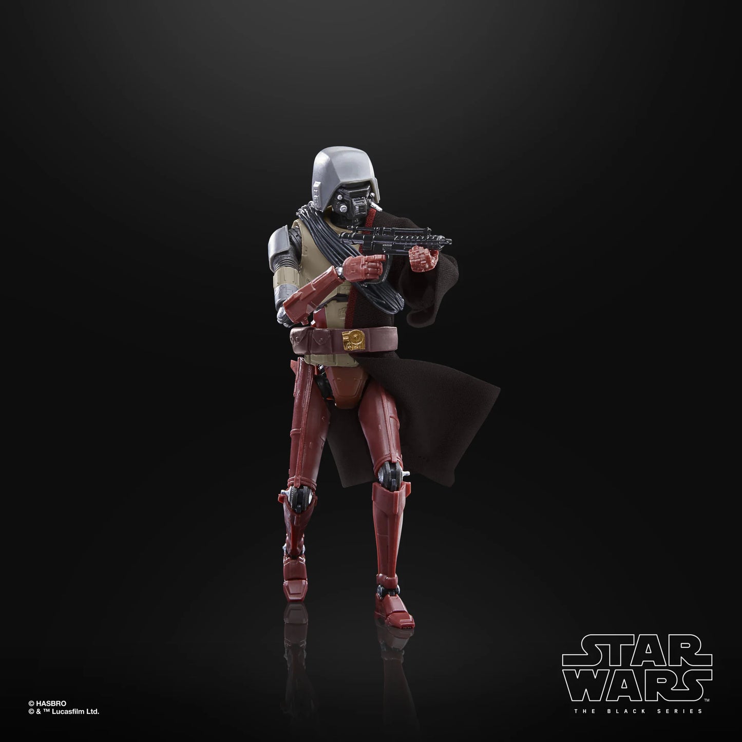 A detailed 6-inch Star Wars The Black Series HK-87 action figure, depicting the antiquated assassin droid design from The Mandalorian, complete with a character-inspired accessory and multiple points of articulation.