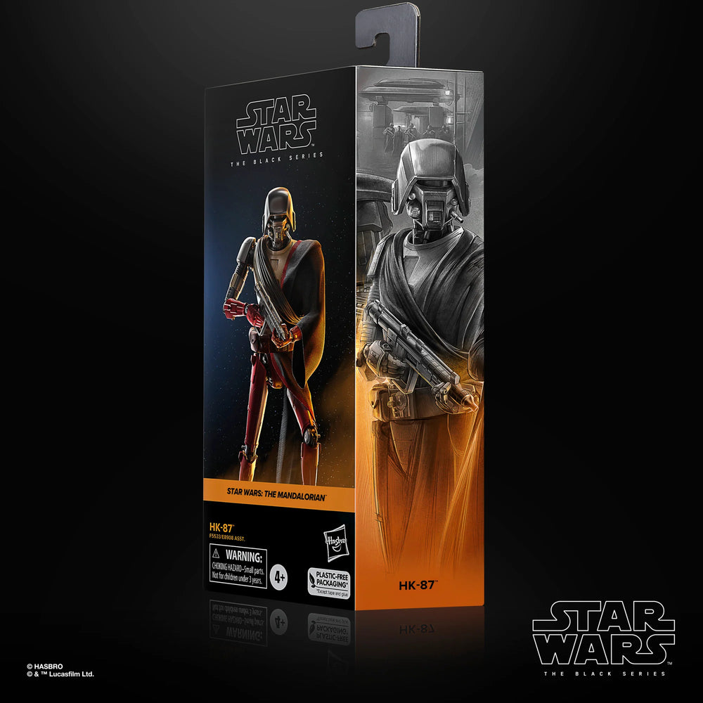 
                  
                    A detailed 6-inch Star Wars The Black Series HK-87 action figure, depicting the antiquated assassin droid design from The Mandalorian, complete with a character-inspired accessory and multiple points of articulation.
                  
                