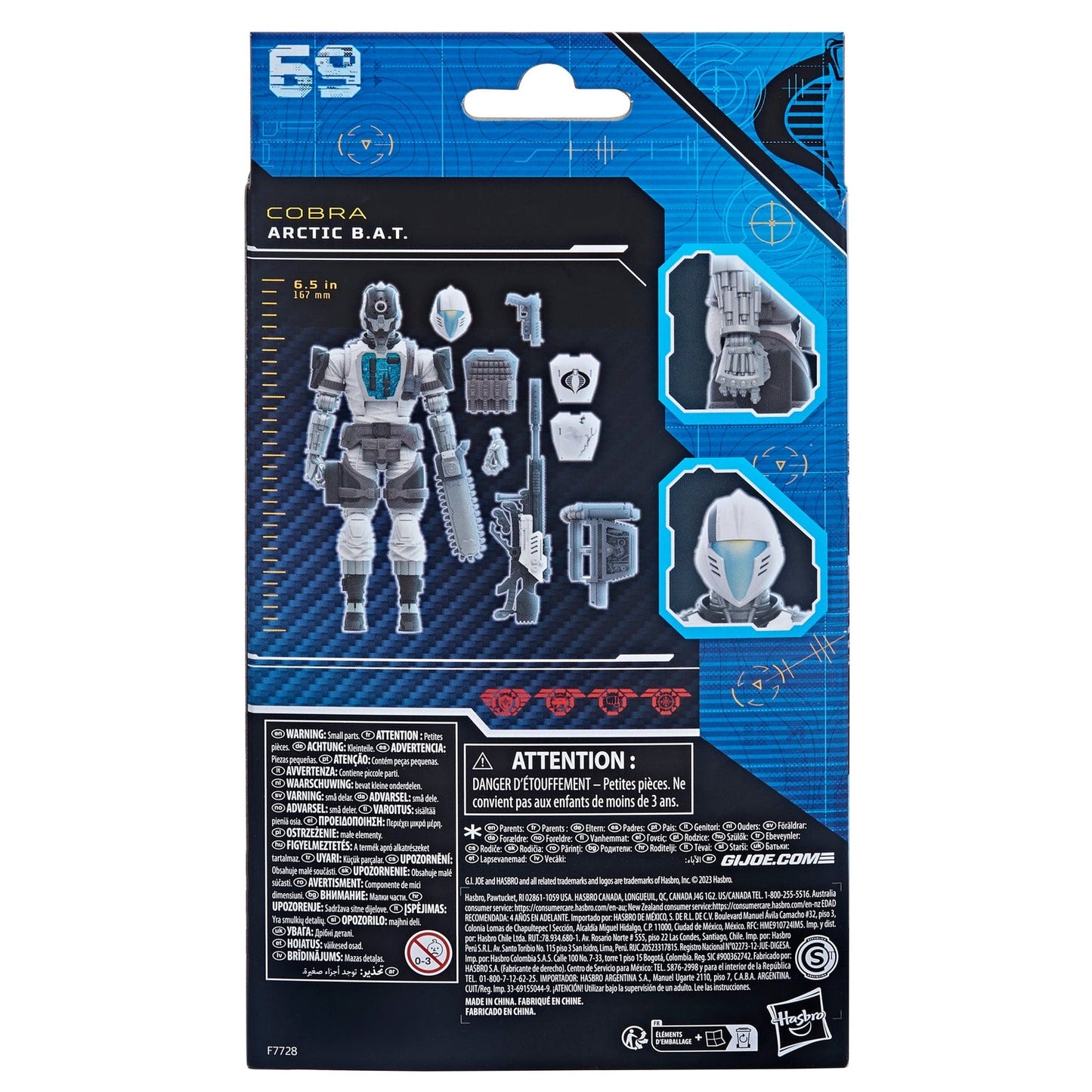 
                  
                    A 6.69-inch G.I. Joe Classified Series Arctic B.A.T. action figure posed in a battle-ready stance, showcasing its detailed design and multiple accessories.
                  
                