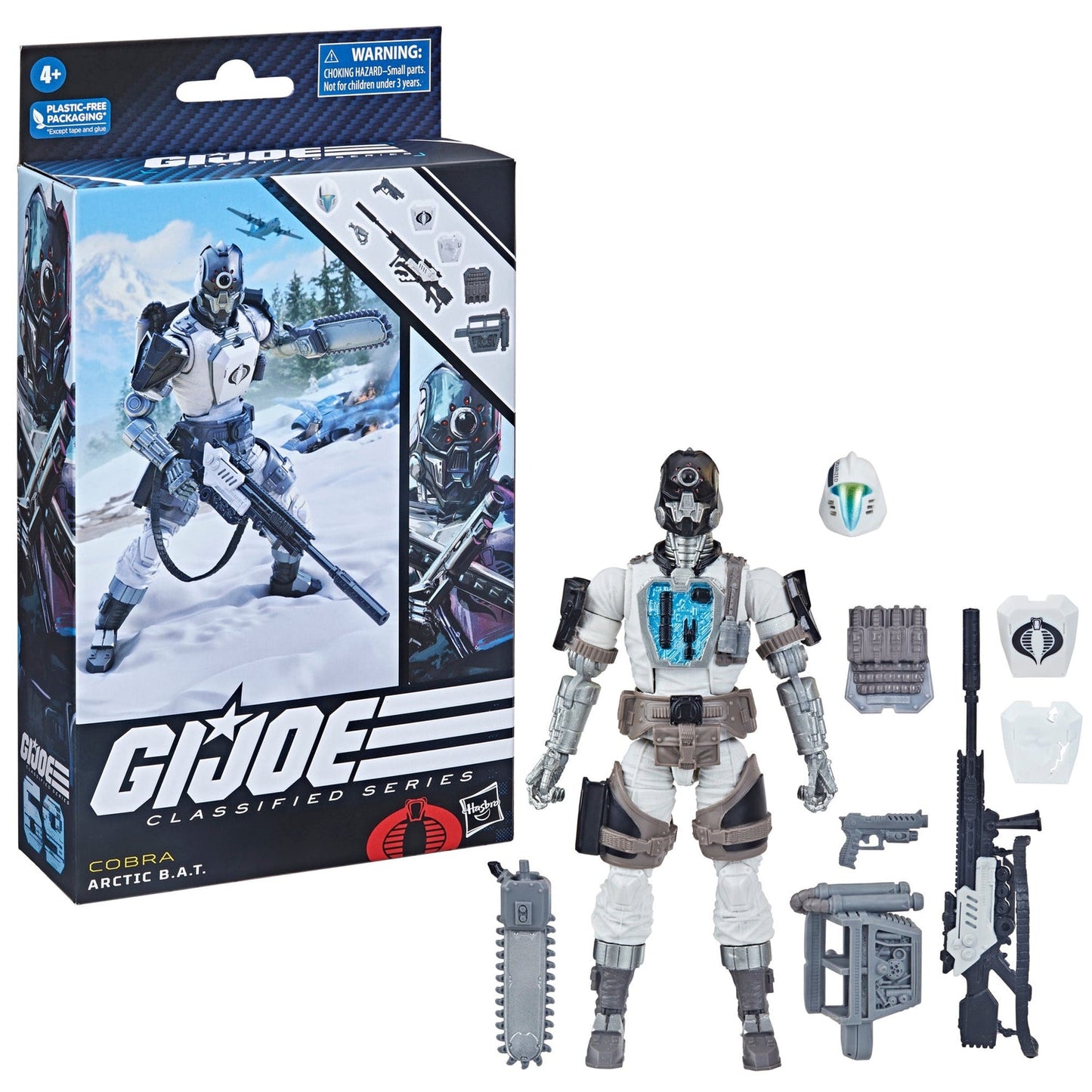 
                  
                    A 6.69-inch G.I. Joe Classified Series Arctic B.A.T. action figure posed in a battle-ready stance, showcasing its detailed design and multiple accessories.
                  
                