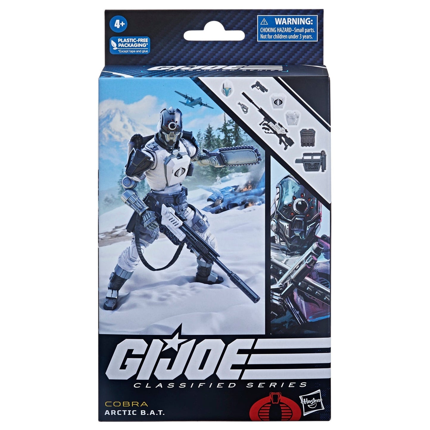 
                  
                    A 6.69-inch G.I. Joe Classified Series Arctic B.A.T. action figure posed in a battle-ready stance, showcasing its detailed design and multiple accessories.
                  
                