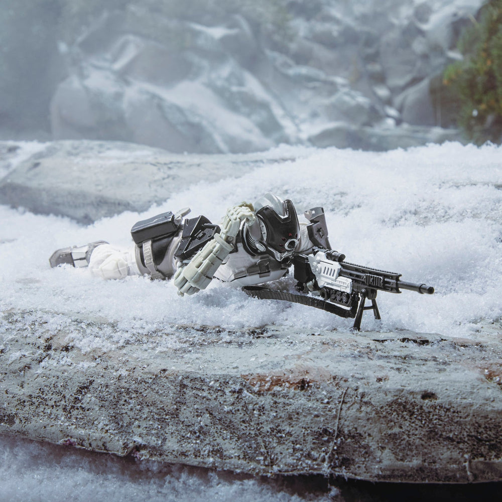 
                  
                    A 6.69-inch G.I. Joe Classified Series Arctic B.A.T. action figure posed in a battle-ready stance, showcasing its detailed design and multiple accessories.
                  
                