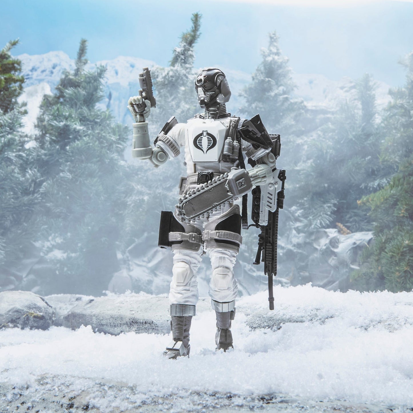 
                  
                    A 6.69-inch G.I. Joe Classified Series Arctic B.A.T. action figure posed in a battle-ready stance, showcasing its detailed design and multiple accessories.
                  
                
