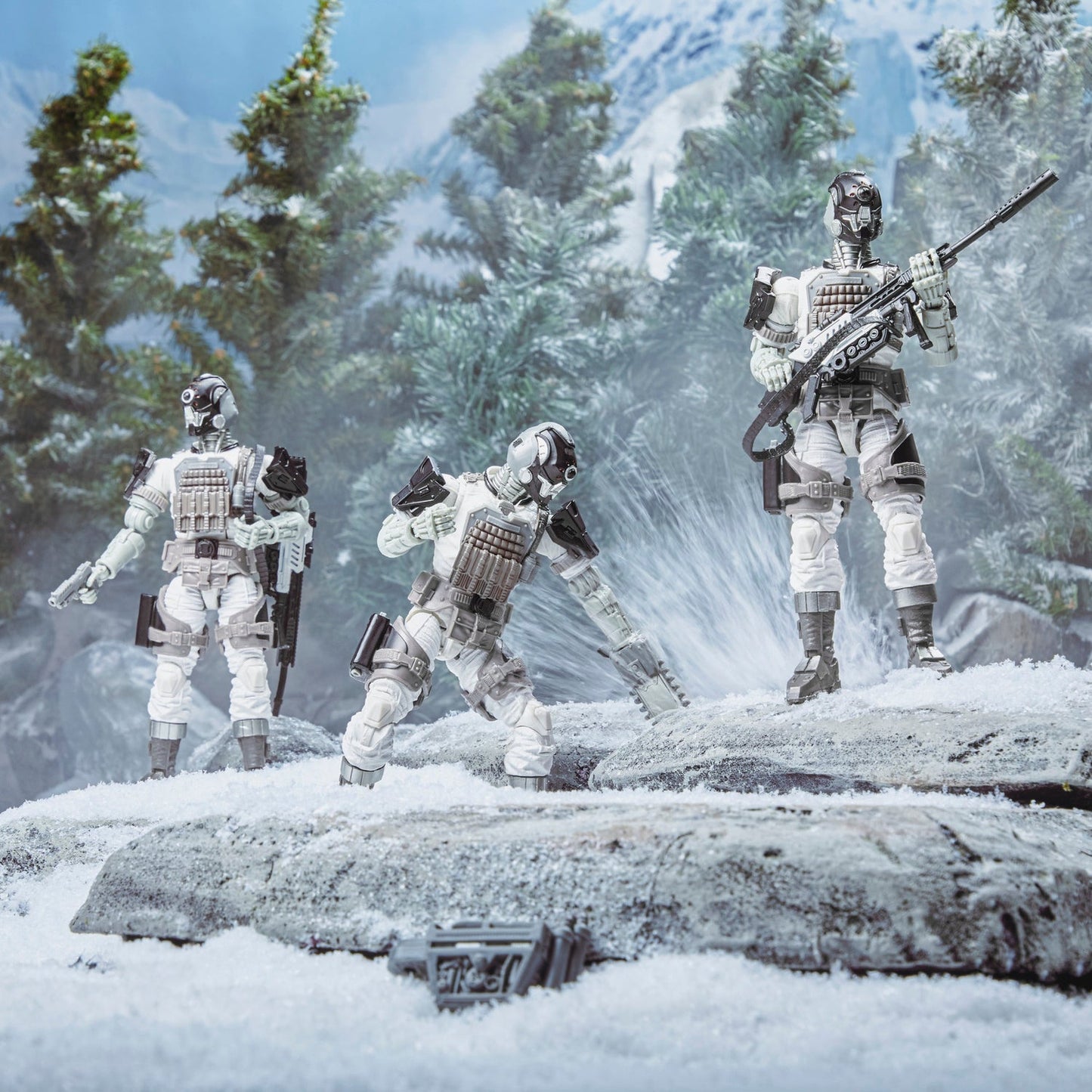 
                  
                    A 6.69-inch G.I. Joe Classified Series Arctic B.A.T. action figure posed in a battle-ready stance, showcasing its detailed design and multiple accessories.
                  
                