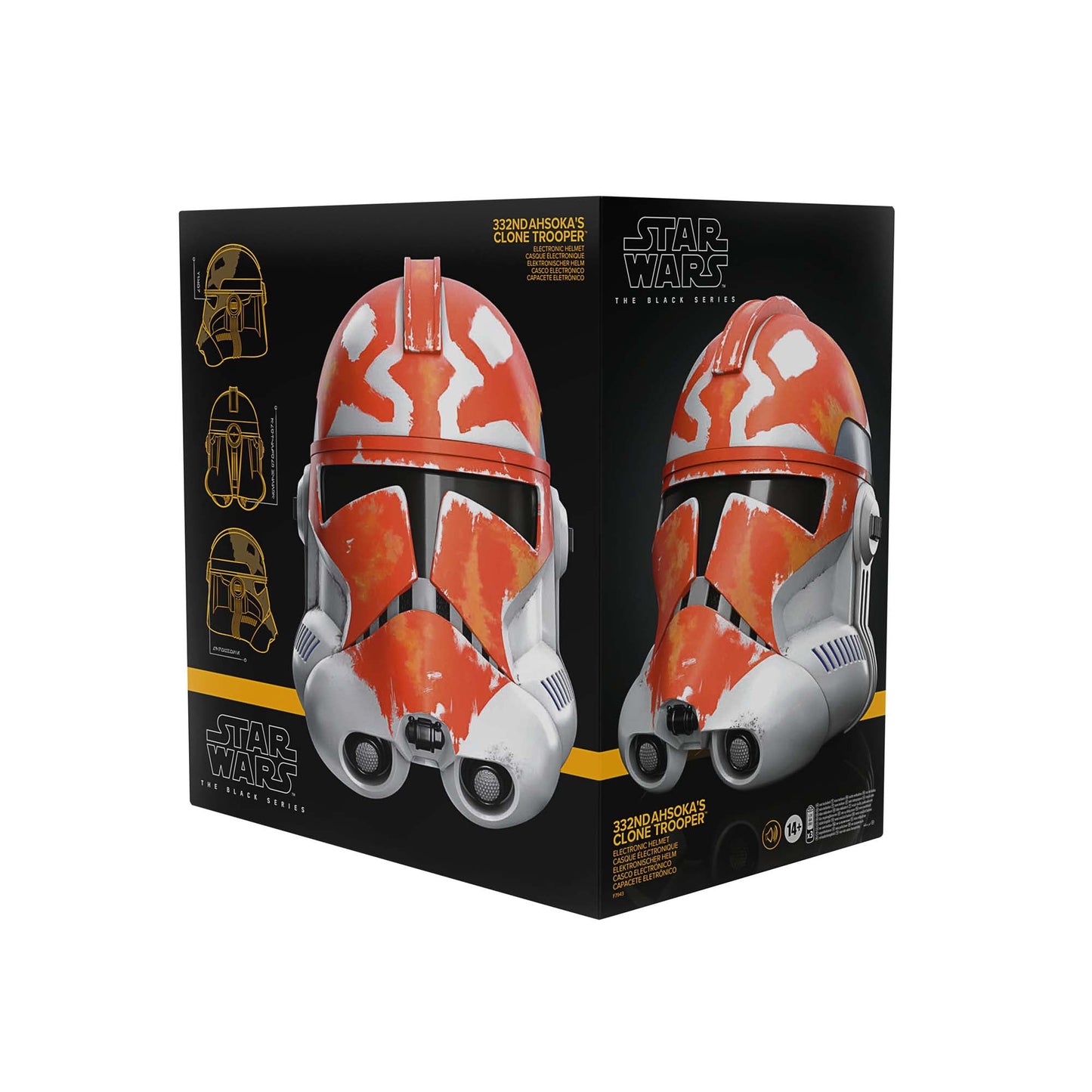 
                  
                    A premium full-scale Star Wars The Black Series Clone Trooper Helmet, adorned in the 332nd Ahsoka’s Clone Trooper design, features voice-changing technology to immerse fans in the Star Wars saga.
                  
                