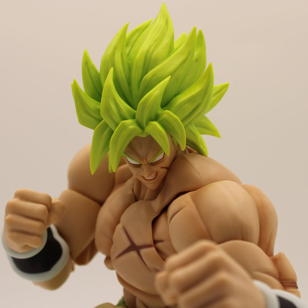 Powerful Bandai S.H. Figuarts Broly figure showcasing the legendary Super Saiyan in a formidable fighting stance, radiating raw strength and intensity.