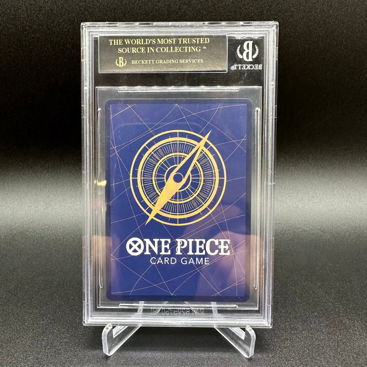 
                  
                    A meticulously graded One Piece Promo Franky (Alt Art) OP02-062 Card, showing vibrant Japanese artwork of Franky. It's preserved in a pristine BGS Black Label 10 case, representing top-quality collectability.
                  
                