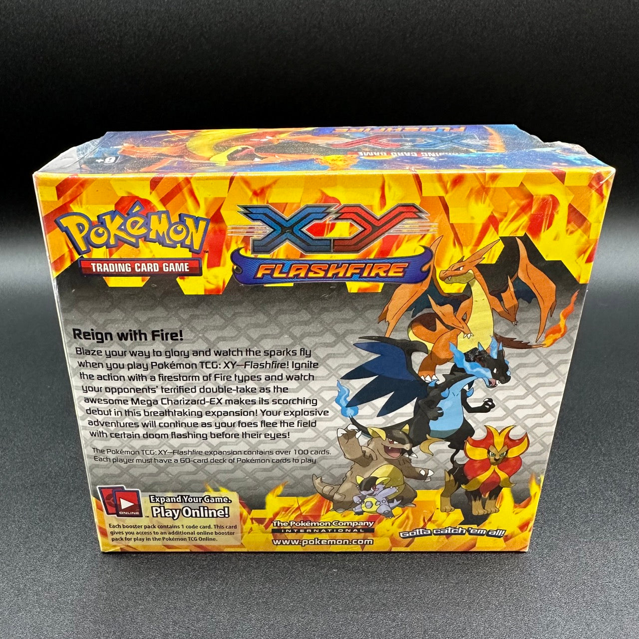 
                  
                    Image of a Pokémon TCG: XY—Flashfire Booster Box with fiery-themed illustrations, promising an exhilarating gameplay experience with the debut of Mega Charizard-EX.
                  
                