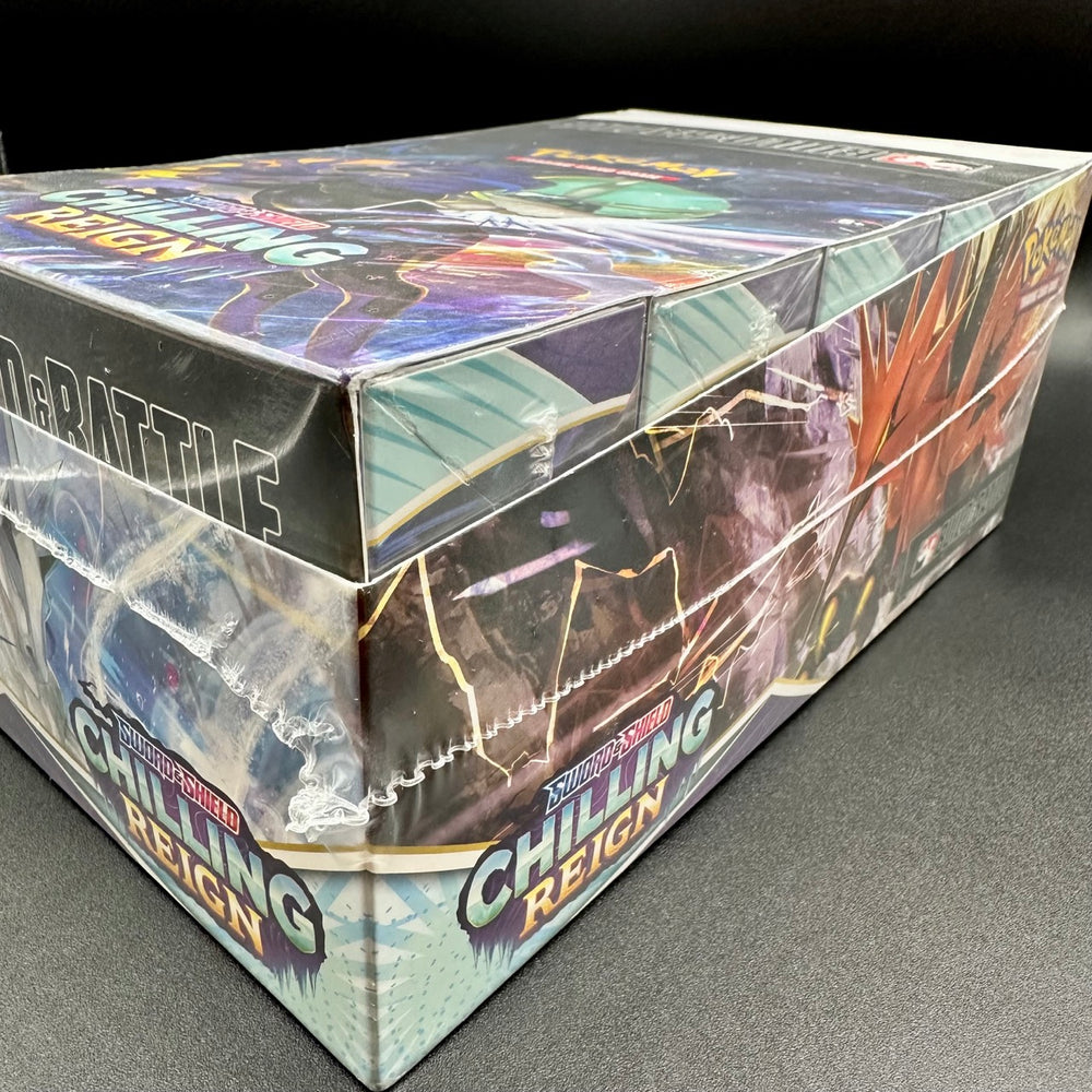 A factory-sealed box of the Sword & Shield Chilling Reign Build and Battle kit, containing a 23-card Evolution pack, four alternate-art promo cards, and four Pokémon TCG: Sword & Shield Chilling Reign booster packs.