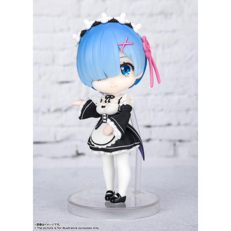 
                  
                    A 3.5-inch Figuarts mini Rem figure from "Re:Zero Starting Life in Another World", featuring lifelike eyes, squashed proportions, and interchangeable arms on a sturdy stand.
                  
                