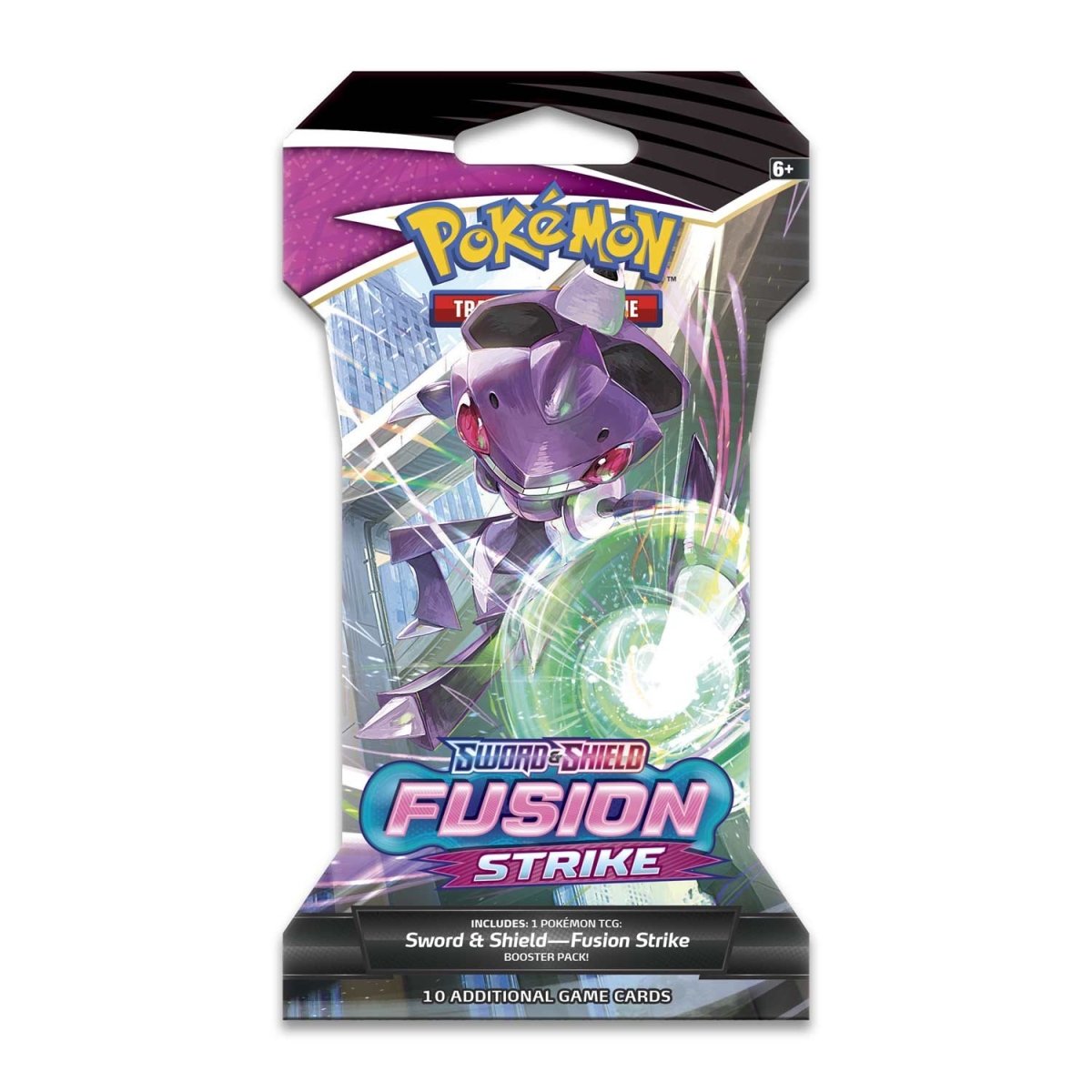 
                  
                    A visual representation of a Pokémon TCG: Sword & Shield—Fusion Strike Sleeved Booster Pack. It signifies the limitless potential of fusion strike styles with potent Pokémon V like Genesect V, Hoopa V, and Mew VMAX. The pack includes 10 trading cards and a basic energy card.
                  
                